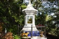 Stupa pagoda of Saint of Lanna Kruba Sriwichai or Khruba Siwichai Thai Buddhist monk at front of Tham Muang On cave for thai