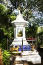 Stupa pagoda of Saint of Lanna Kruba Sriwichai or Khruba Siwichai Thai Buddhist monk at front of Tham Muang On cave for thai