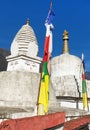 Stupa with prayer flags and wheels near Lukla Royalty Free Stock Photo