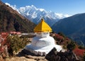 Stupa in Thame village and mount Thamserku and Kangtega Royalty Free Stock Photo