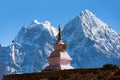 Stupa in Thame village and mount Thamserku and Kangtega Royalty Free Stock Photo