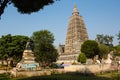 Stupa trees and buddhist temple in bodhgaya India Royalty Free Stock Photo