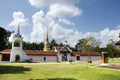 Stupa of Wat phra that sawi temple for thai people travel visit respect praying chedi and buddha statues in Chumphon, Thailand