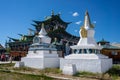 Stupas in front of the Buddhist temple at Ivolginsky Datsan, Ulan Ude, Buriatia, Russia
