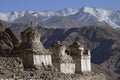 Stupas and Himalayan mountains in Ladakh