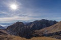 Stura di Demonte Valley mountains, view above from the Colle Fauniera mountain pass, Piedmont, Italy Royalty Free Stock Photo