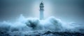 Sturdy Beacon Amidst Stormy Seas. Concept Navigating Challenges, Finding Strength, Resilience and