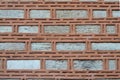 Sturdy beige and red cut stone wall, seamless lined up