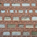 Sturdy beige and red cut stone wall, seamless lined up