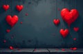 A sturdy brick wall features several vibrant red hearts beautifully painted upon its surface, creating an eyecatching contrast Royalty Free Stock Photo