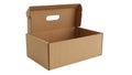 A sturdy brown cardboard box with an open lid and handle cutout for easy carrying and storage Royalty Free Stock Photo