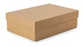 A sturdy cardboard box with a lid sitting against a white background Royalty Free Stock Photo