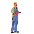 Sturdy Female Construction Worker Character Stands Confidently, Holding Drill Tool Firmly, Her Posture Reflecting Skill Royalty Free Stock Photo