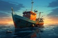 Sturdy Fishing boat. Generate Ai Royalty Free Stock Photo