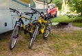 Sturdy mountain bicycles used for exploring nature by the occupants of a motor home