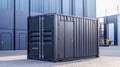 A sturdy shipping container in a modern industrial setting, perfect for storage, transport, and versatile applications