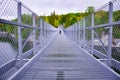 Sturdy steel bridge with people walking in the background