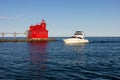 Sturgeon Bay Breakwater Lighthouse with Boat