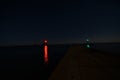 Sturgeon bay pierhead canal lighthouse door county wisconsin red beacon illuminated on a clear night