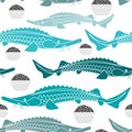 Sturgeon and black caviar pattern seamless. fish background. vector texture Royalty Free Stock Photo