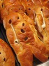 Stutenkerl or weckmann in bakery. Traditional holiday cooking pastries