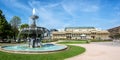 Stuttgart city Castle square Schlossplatz with fountain travel panorama in Germany Royalty Free Stock Photo