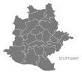Stuttgart city map with boroughs grey illustration silhouette sh