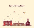 Stuttgart city skyline German vector linear style