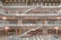 Stuttgart, Germany - Aug 1, 2020 - Few people at Stadtbibliothek library with sun light during covid-19 pandemic time