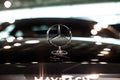 Stuttgart, Germany - August 8, 2020: symbol mercedes benz on car