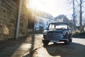 STUTTGART, GERMANY - DECEMBER 29, 2017: Old retro classic vintage oldtimer black mini copper car vehicle standing parked in the s Royalty Free Stock Photo