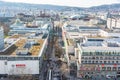 View over Konigstrasse street, the main pedestrian zone of the city centre of Stuttgart, Germany