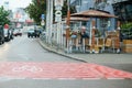 STUTTGART, GERMANY - June, 2016. Crossing road for cyclists near the cafe.