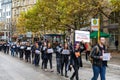 Stuttgart, Germany - October 19, 2019: Demonstration against human trafficking. Not for sale. Human is not a product Royalty Free Stock Photo