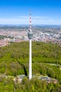 Stuttgart tv tower skyline aerial view portrait format town architecture travel in Germany