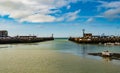 Stutting view of Le Treport harbor overlooking the Atlantic Ocean at low tide