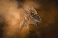 Stygimoloch Dinosaur on smoke background Royalty Free Stock Photo