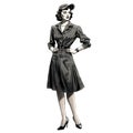 Woman from 1940` s in a working dress and cap - Illustration