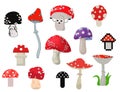 Amanita mushrooms dangerous set poisonous season toxic fungus food illustration. Royalty Free Stock Photo