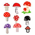 Amanita mushrooms dangerous set poisonous season toxic fungus food illustration. Royalty Free Stock Photo