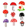 Vector amanita mushrooms dangerous set poisonous season toxic fungus food illustration. Royalty Free Stock Photo