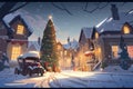 An animated christmas scene with people and a tree, Generative AI