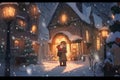 An animated christmas scene with people and a tree, Generative AI