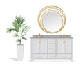 Style bathroom. Dressing Table, mirror and decorative Howea palm tree Royalty Free Stock Photo