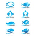 8 style Blue fish logo vector set design