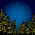 Style Cartoon Night City Skyline Background.