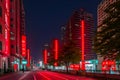 style city street at night trees generated by ai