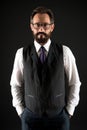 Style concept. Man wear glasses with elegant style. Bearded man dressed with style. A classic never goes out of style