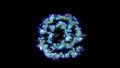 Style cybernetic blue glitch font - at sign on black, isolated - object 3D rendering