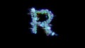 Style cybernetical blue dichroic font - letter R on black, isolated - object 3D rendering